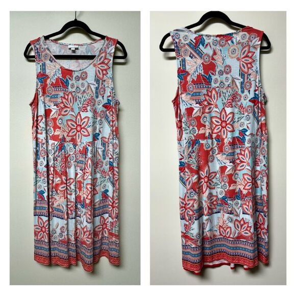 J. JILL Floral Boho Patchwork Print Rayon/Spandex Tank Midi Dress, Sz L - Picture 6 of 11